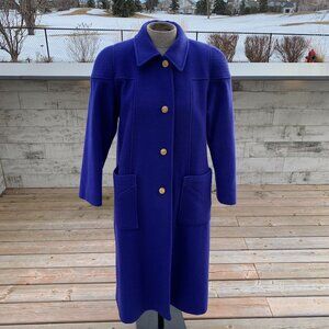 Vintage Wool Overcoat Trench Coat Womens M Cobalt Blue Maxi Retro Winter 80s 90s